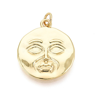 Brass Flat Round & Face Pendants KK-T080-07G-1