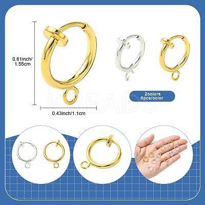 12Pcs 2 Colors Brass Clip-on Hoop Earring Findings KK-FS0001-48-1