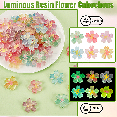 60Pcs 6 Colors Luminous Resin Cabochons RESI-GA0001-30-1-1