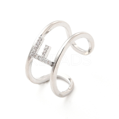 Clear Cubic Zirconia Initial Letter Open Cuff Ring RJEW-A012-01P-F-1