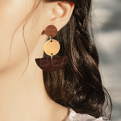 Coconut Brown Wood Stud Earring Findings EJEW-CJC0001-13-1