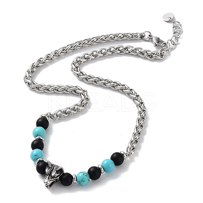 Natural & Synthetic Mixed  Gemstone with 201 Stainless Steel Necklaces NJEW-Q334-02-1