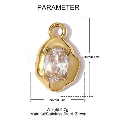 304 Stainless Steel Micro Pave Cubic Zirconia Pendants STAS-OY008-72G-1