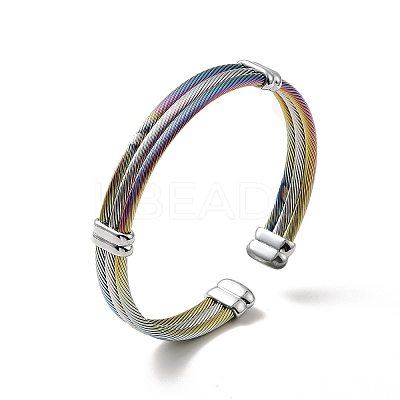 304 Stainless Steel Triple Layer Twist Rope Open Cuff Bangle for Women BJEW-P283-09M-1