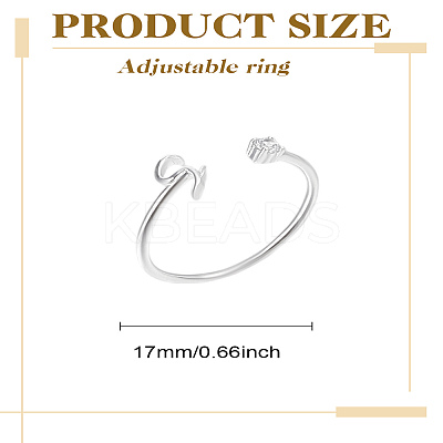 1Pc Letter Brass Rhinestone Open Cuff Rings for Women AJEW-LP0004-47S-S-1