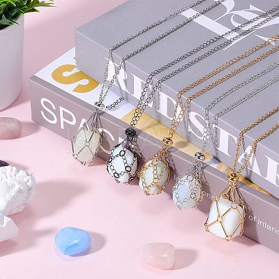 2Pcs 2 Style Brass Braided Macrame Pouch Empty Stone Holder for Pendant Necklaces Making NJEW-SZ0001-65G-1
