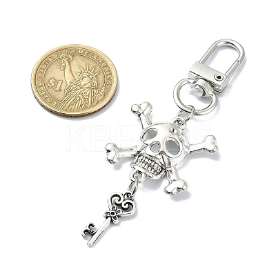Halloween Skull & Key Alloy Pendant Decorations HJEW-JM02219-1