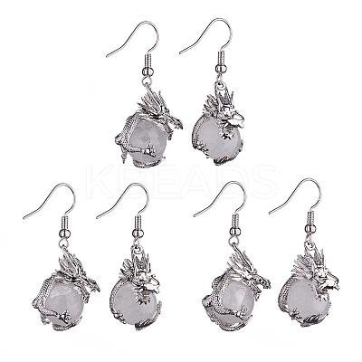 Natural Quartz Crystal Dragon Dangle Earrings EJEW-A092-06P-03-1