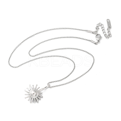 304 Stainless Steel Sunflower Pendant Box Chain Necklaces for Women NJEW-R011-01P-1