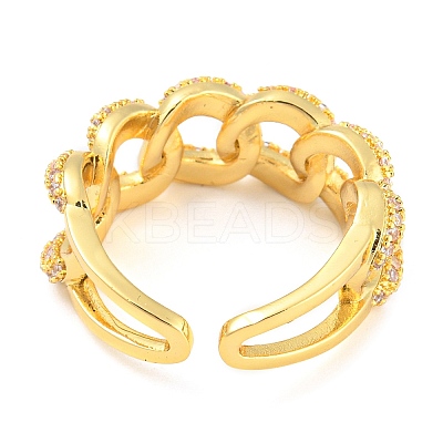 Curb Chains Shape Brass Open Cuff Rings with Cubic Zirconia RJEW-Q781-04G-1