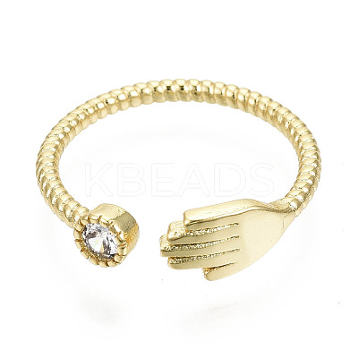 Brass Micro Pave Clear Cubic Zirconia Cuff Rings RJEW-S044-132-NF-1
