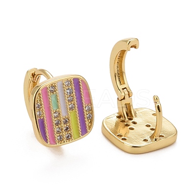 Colorful Enamel Stripe Rectangle Hoop Earrings with Cubic Zirconia EJEW-I265-06G-1
