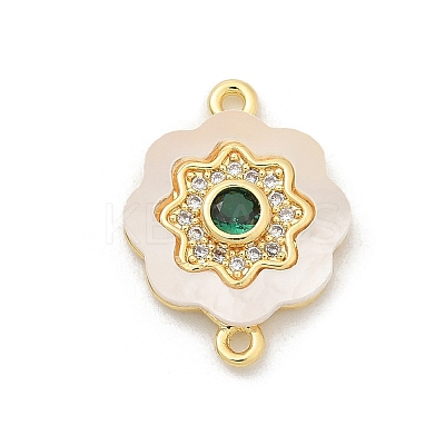 Brass Micro Pave Clear Cubic Zirconia & Shell Connector Charms KK-M303-03G-08-1