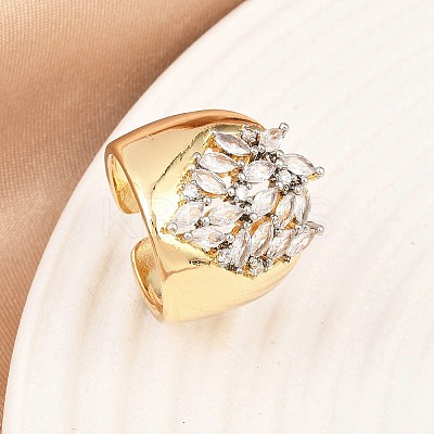 Brass Micro Pave Cubic Zirconia Cuff Rings RJEW-D333-04A-G-1