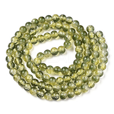 Two-Tone Crackle Baking Paint Transparent Glass Beads Strands CCG-T004-8mm-01-1