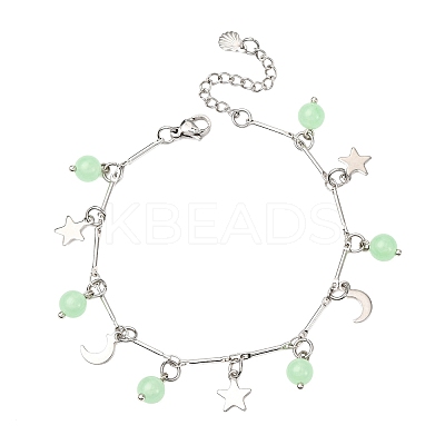 Stainless Steel and Natural & Dyed Malaysia Jade Charm Bracelets BJEW-JB12418-03-1