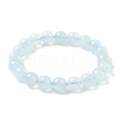 Natural Aquamarine Round Bead Stretch Bracelets for Men Women BJEW-U034-01A-01-1