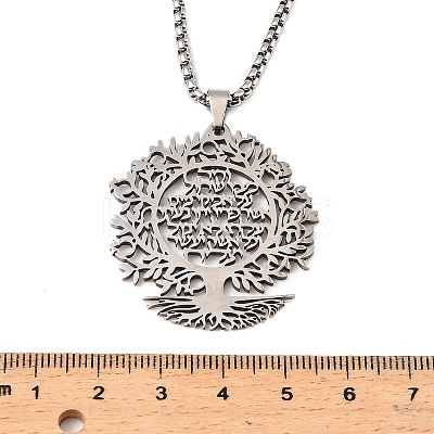 201 Stainless Steel Hollow Tree of Life Pendant Box Chain Necklaces LS-NJEW-M086-04P-1