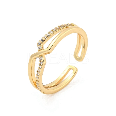 Cross Brass Micro Pave Clear Cubic Zirconia Open Cuff Rings RJEW-G309-19G-1