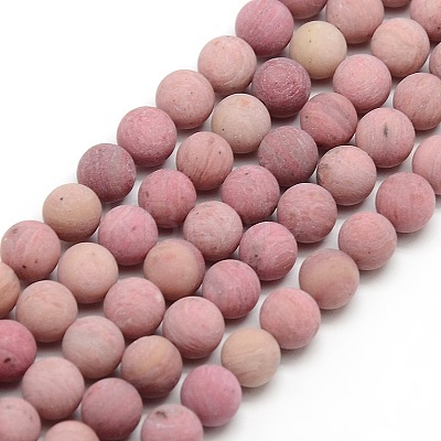 Natural Frosted Rhodonite Round Bead Strands G-M064-6mm-04-1