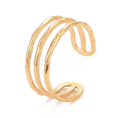 Ion Plating(IP) 304 Stainless Steel Triple Line Open Cuff Ring for Women X-RJEW-C025-12G-1