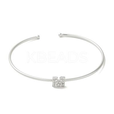 Rack Plating Brass Micro Pave Clear Cubic Zirconia Letter Open Cuff Bangles BJEW-A018-01P-M-1