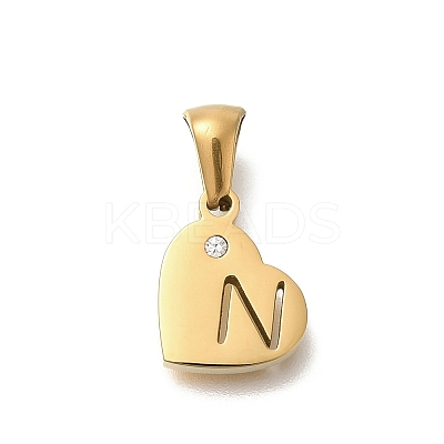 304 Stainless Steel Heart Pendants with Rhinestone STAS-Z103-01G-14-1