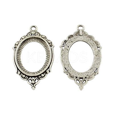 Tibetan Style Zinc Alloy Open Back Pendant Cabochons Settings TIBEP-R334-245AS-RS-1