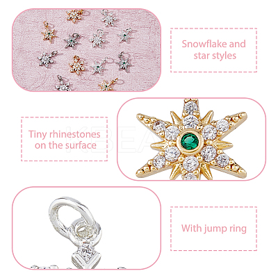 12Pcs 6 Style Rack Plating Brass Micro Pave Cubic Zirconia Pendants KK-FH0006-85-1