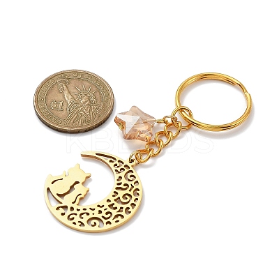 Stainless Steel Hollow Moon Cat Keychains KEYC-JKC00585-01-1