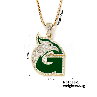 Hip-hop Style Alloy Crystal Rhinestone Eagle Animal Alphabet G Pendant Necklaces WR8601-1-1