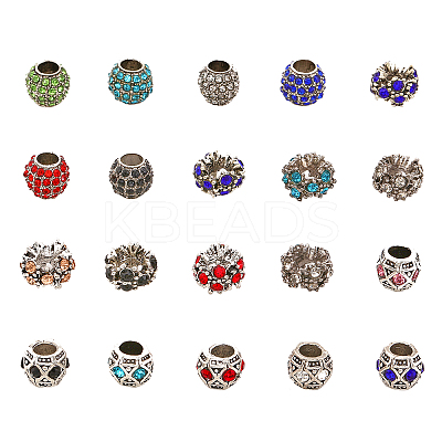 30Pcs 18 Style Alloy Rhinestone European Beads FIND-CA0006-82-1