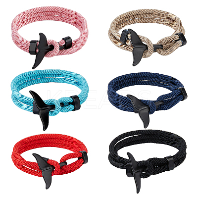 6Pcs 6 Colors Cotton Three Loops Wrap Bracelets Set BJEW-FI0001-66-1