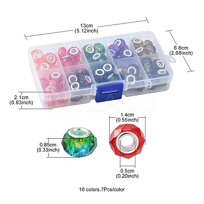 70Pcs 10 Colors Transparent Resin European Beads RPDL-YW0001-05-1