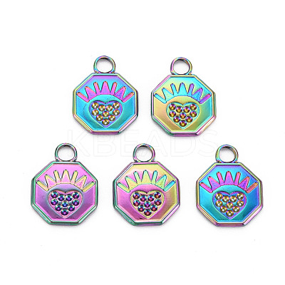 Rainbow Color 201 Stainless Steel Pendant Rhinestone Settings STAS-S119-024-1