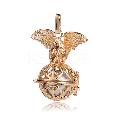 Golden Plated Brass Hollow Round Cage Pendants KK-J252-09G-1