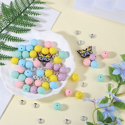 DIY Brass Rhinestone & Butterfly & Round Silicone Beads Jewelry Making Findings Kits DIY-SZ0010-31-1