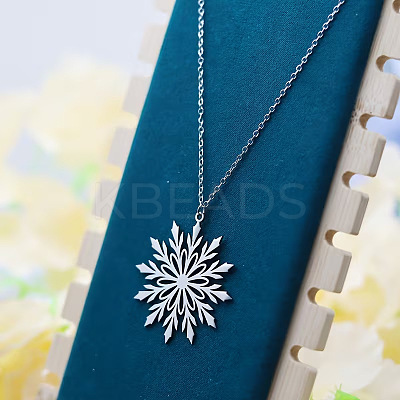 Christmas 304 Stainless Steel Snowflake Pendant Necklaces FS-WG2B4AB-01-1