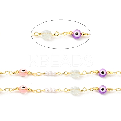 Natural Mixed Gemstone Nuggets & Colorful Glass Evil Eye Beaded Chain CHC-G017-11G-1