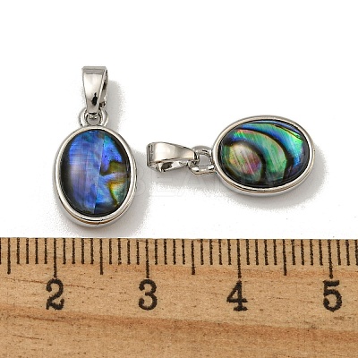 Rack Plating Brass Pave Natural Paua Shell Oval Charms KK-U025-07P-02-1