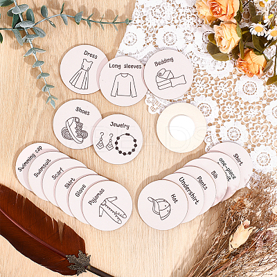 Flat Round Wood Box Labels DIY-BC0015-89B-1
