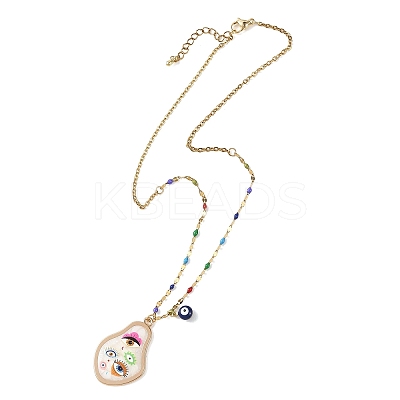 Printed Alloy Enamel Pear & Brass Enamel Evil Eye Pendant 304 Stainless Steel Enamel Dapped Chain Necklaces for Women NJEW-JN06361-1