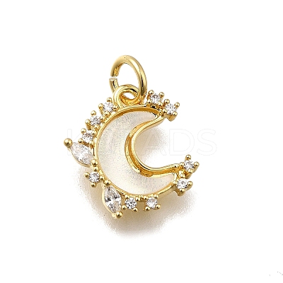 Brass Micro Pave Clear Cubic Zirconia with Glass Charms KK-G525-06G-03-1