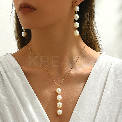 Elegant Round Plastic Imitation Pearl Pendant Necklaces & Earrings Set for Women GY5853-1