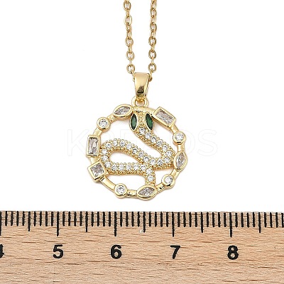 Brass Micro Pave Clear Cubic Zirconia Ring with Snake Pendants Necklaces NJEW-K280-03A-G-1