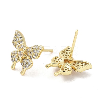 Rack Plating Brass Micro Pave Clear Cubic Zirconia Stud Earrings for Women EJEW-M260-13G-B-1