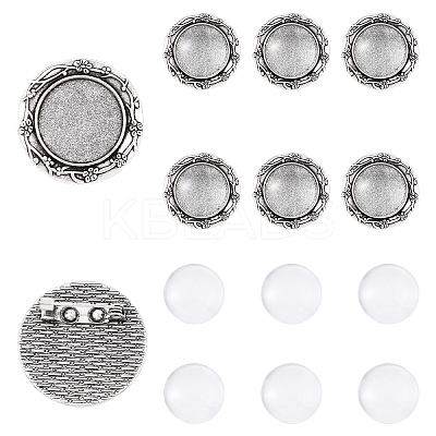 5Pcs Vintage Alloy Carved Flower Brooch Cabochon Bezel Settings FIND-YW0009-73-1