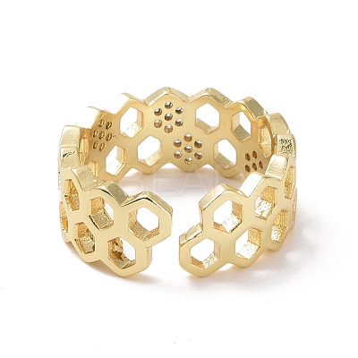 Clear Cubic Zirconia Honeycomb Open Ring RJEW-P032-25G-1
