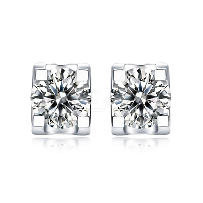 Rhodium Plated 925 Sterling Silver Micro Pave Cubic Zirconia Ear Studs for Women EJEW-P231-05P-1
