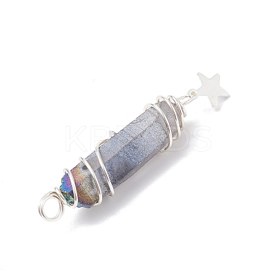 3Pcs 3 Styles Electroplated Natural Quartz Crystal Pointed Copper Wire Wrapped Pendants PALLOY-JF03767-01-1